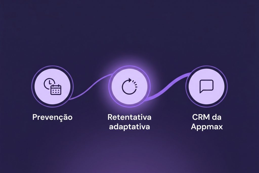 Fluxo da régua inteligente de cobrança recorrente: prevenção, retentativa adaptativa e WhatsApp