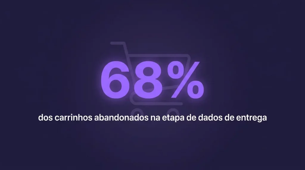Dado de 68% de carrinhos abandonados na etapa de dados de entrega no e-commerce