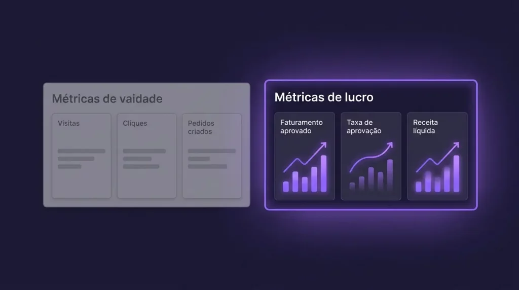 Dois painéis de dashboard de vendas ecommerce: métricas de vaidade x métricas de lucro